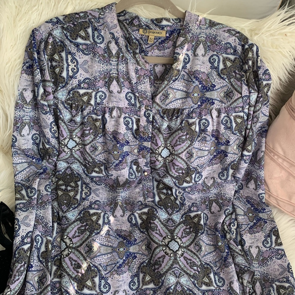 Democracy long sleeved tunic style blouse. EUC